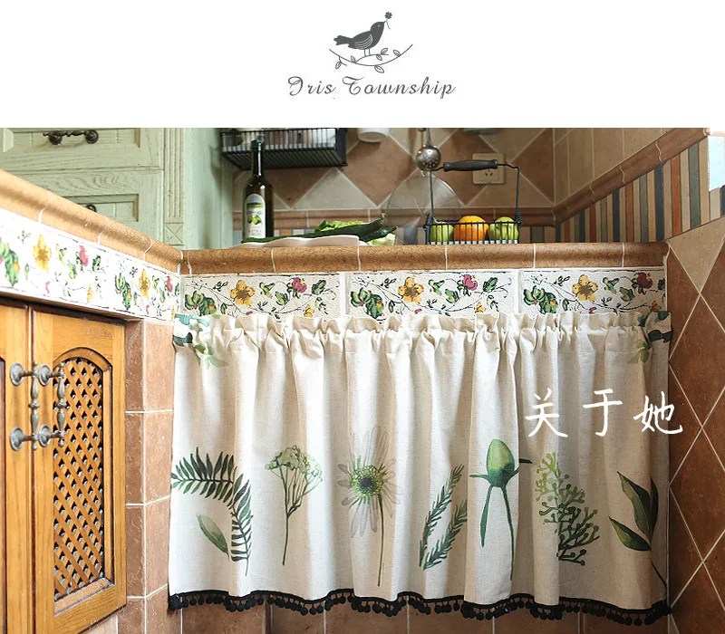 Пасторальные кухонные занавески с цветочным принтом листьев, занавески для двери, качественные льняные короткие занавески, половина кофейных занавесок, оконный балдахин