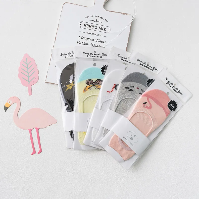 

2017 flamingo series woman Invisible silicone non-slip Cotton Lovely socks Painting lady Adult Female boat socks
