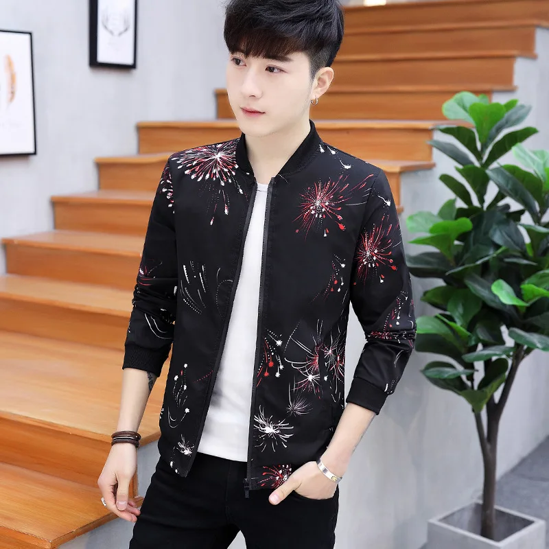 

2019 Fashion Printing Collar Jacket Men Denim Tnin Regular Cotton Casual Solid Loose Pockets Black Streetwear Jackets Coats