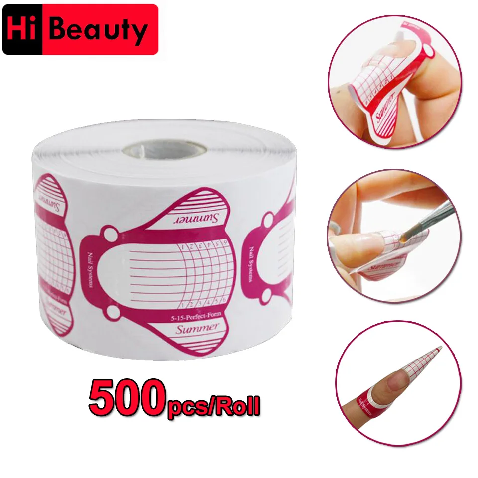 

High Quality 500pcs/roll Nail Form Pro Nail Art Guide Form Acrylic Tips Gel Extension Sticker Nail Polish Curl Form Accessory
