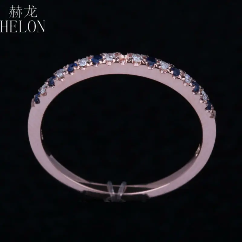 HELON Genuine Natural Diamonds & Sapphires Ring Solid 14k Rose Gold Wedding Ring gemstone ring For Women Trendy Fine Jewelry