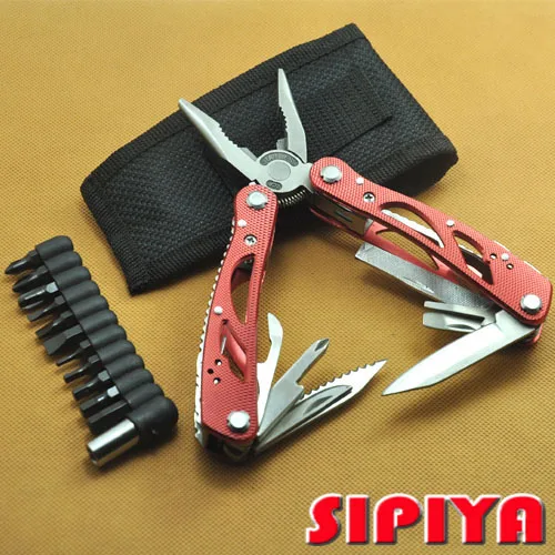 

High quality Camping Survival Travel Multitool Folding Multi multifunctional outdoor combination tool knife pliers Red Color