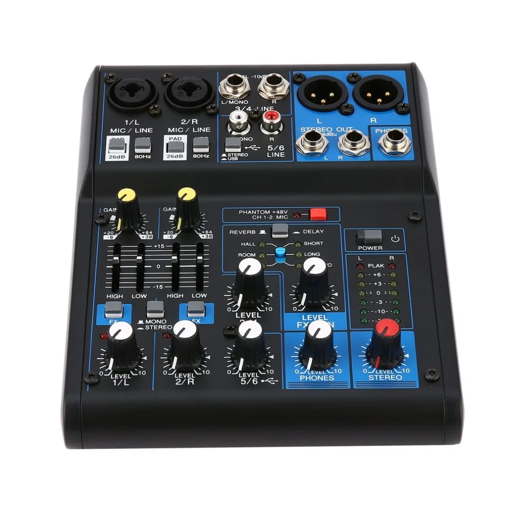 

Power Audio DJ Mixer EU Plug 4 Channel Professional Power Mixing Amplifier USB Slot 16DSP +48V Phantom Power for Microphones