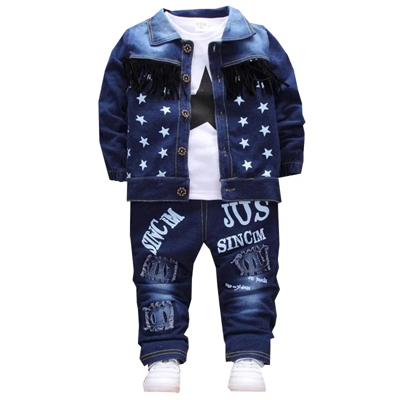 Г., комплекты одежды для мальчиков детский хлопковый костюм осенний комплект из трех предметов: куртка с длинными рукавами+ джинсы+ футболка, модная повседневная детская одежда - Цвет: Синий