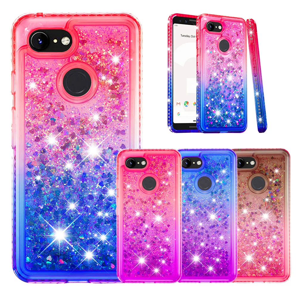 

Gradient Quicksand Diamond Case for Google Pixel 3 XL Love Heart Glitter Cover for Pixel 3 Bling Sequins Capa Luxury Funda
