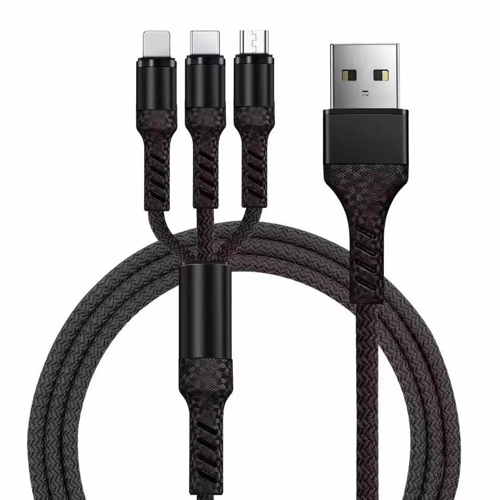 3 в 1 Micro usb type C кабель для зарядного устройства Мульти Usb порт несколько Usb кабель для зарядки Usbc кабели для мобильных телефонов для samsung - Цвет: Черный