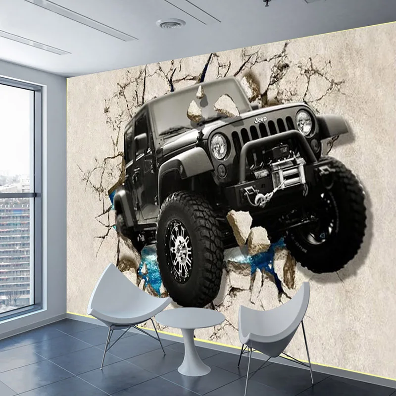 Пользовательских фото настенные Бумага 3D стереоскопического Jeep автомобиль разбитое настенная Гостиная для мальчиков Спальня декоративные настенные Бумага росписи