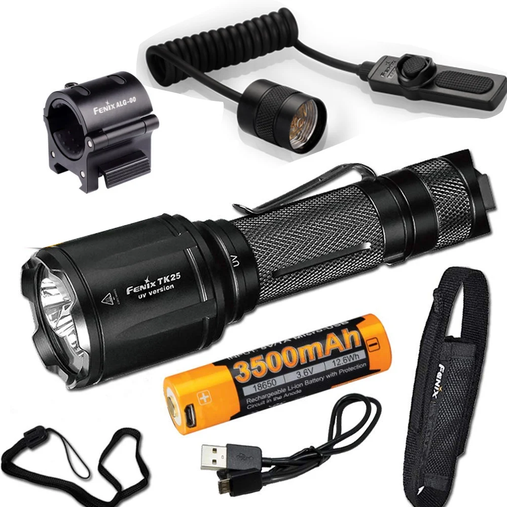 

Fenix TK25 UV 1000 Lumens white/3000mW ultra violet (UV) Dual Beam LED Flashlight (TK25UV) with Battery,USB Cable,AER-03 ALG 00