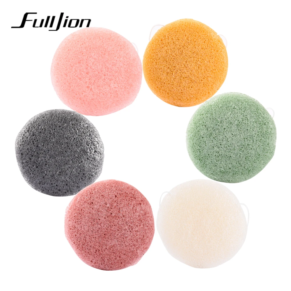 Fulljion 1pcs Konjac Cosmetic Puff Round Shape Face Wash Natural Facial Cleanser Plant Cotton Bamboo Charcoal Wet Sponge Makeup