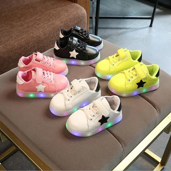 

2018 New Children LED shoes satrs printing boys girls glowing sneakers casual kids shoes with Light up baby toddlers shoes 1-3Y