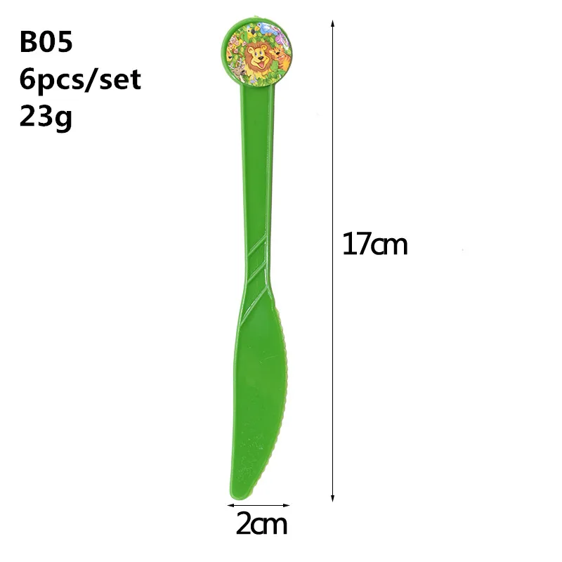 Джунгли вечерние сафари милые животные Дети мальчик ребенок душ тема вечерние Декор чашки тарелка соломы с днем рождения одноразовые столовые приборы набор - Цвет: B05-6pcs knives