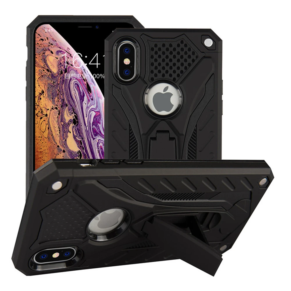 Armor Case Holder For iPhone XS MAX XR X 8 7 Plus Shockproof Full Protective Cove Invisible Bracket Stand for Funda |