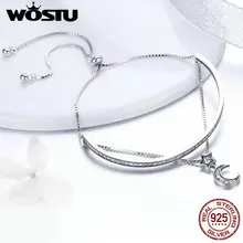 WOSTU, лидер продаж, 925 пробы, серебряный, ослепительные звезды и луна, цепочка, регулируемый браслет, браслет для женщин, оригинальные ювелирные изделия, подарок, FIB109