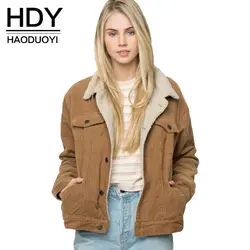 HDY зимняя куртка женская 2019 Новая модная повседневная коричневая куртка с длинным рукавом с отложным воротником однобортное базовое