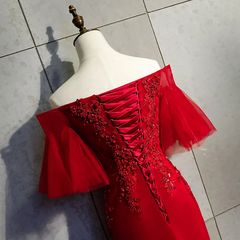 Vestido de festa Sweertheart вечерние платья русалки длинное платье модный халат De Soiree Половина рукава бордовый вечернее платье