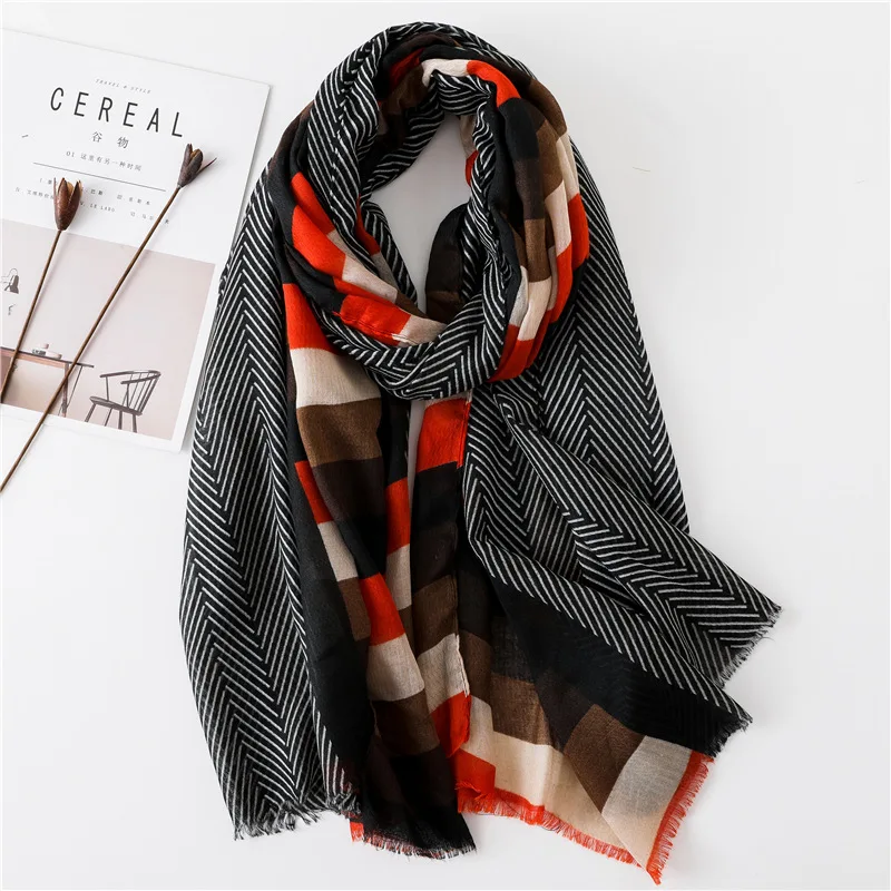 New Design Plaid Striped Patchwork Viscose Shawl Scarf High Quality Print Soft Head Wraps Pashmina Stole Muslim Hijab 180*90Cm