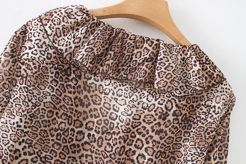 SheMujerSky Leopard боди Для женщин Сексуальная V шеи оборками Комбинезоны mujer 2018 с длинным рукавом комбинезон женский боди