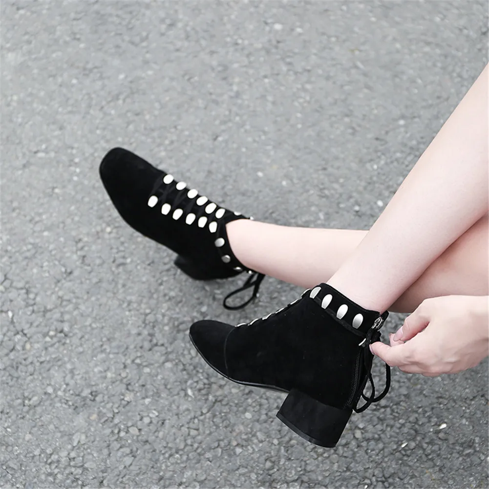

Brand Plus Size 33-43 Cool Patent Leather Women Shoes Woman Pretty Chunky Heels Leisure Autumn Ankle Boots