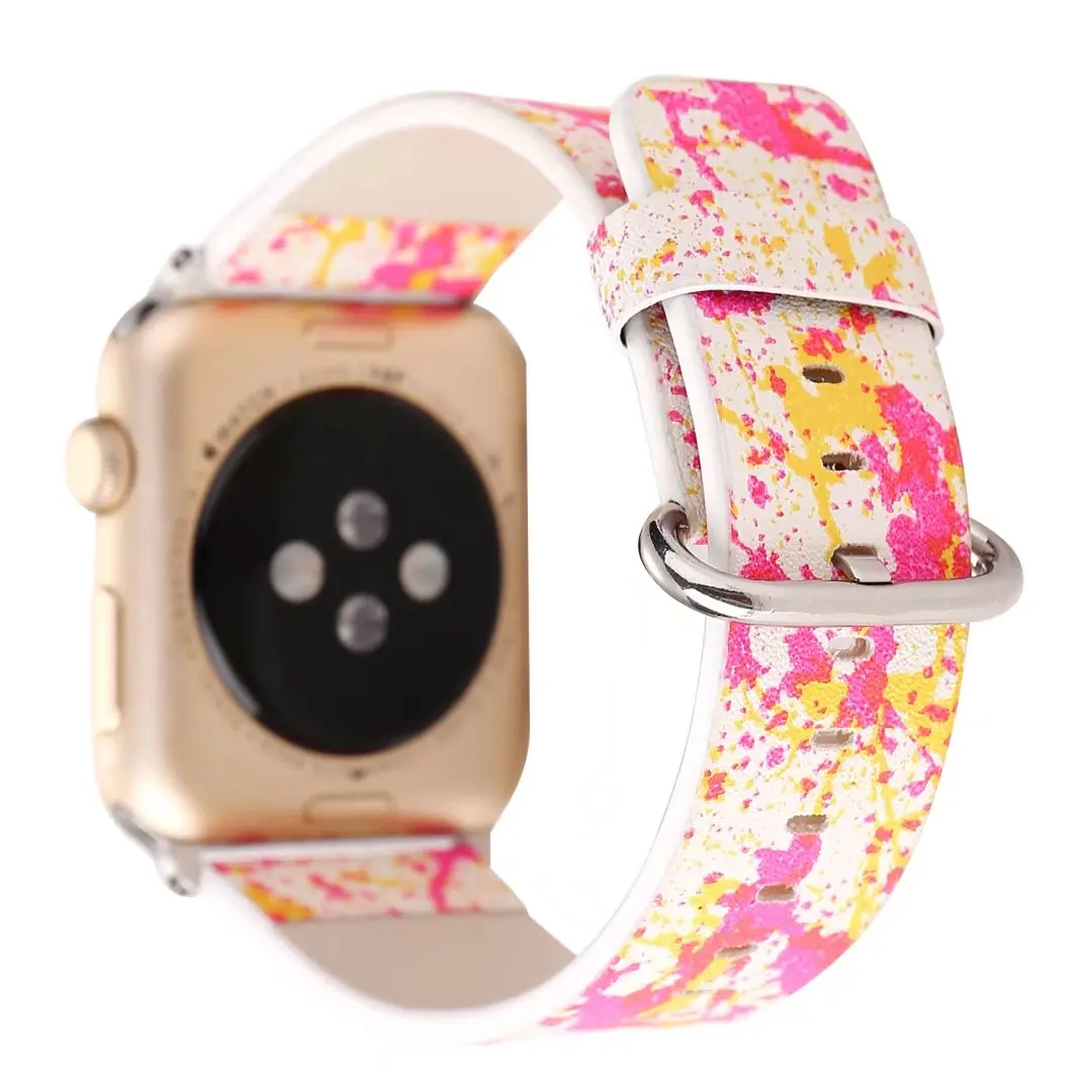 Граффити Печать часы ремешок для Apple Watch iwatch 38 мм 42 мм кожаный ремешок серии 1/2/3 повседневное спортивные руку браслет Ремешки для наручных