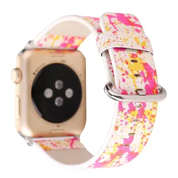 

Graffiti Prints Watch Band for Apple Watch iWatch 38mm 42mm Leather Strap Series 1/2/3 Casual Sports Arm Bracelet Watchbands