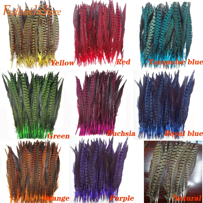 

Free shipping 100PCS 12-14 inches 30-35cm natural ringneck pheasant feather dyed feather 10 colors selected