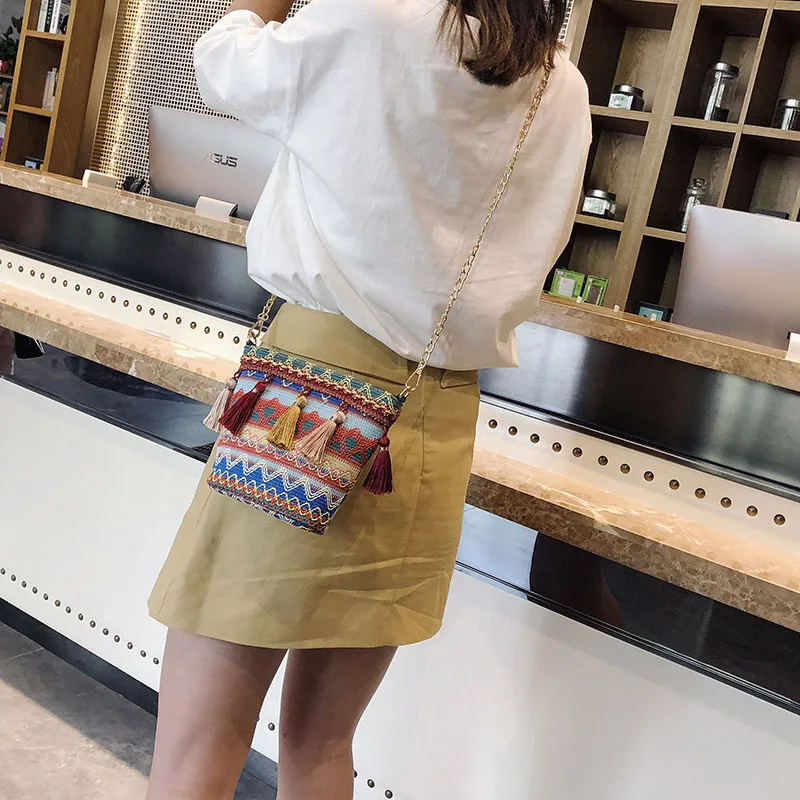 Summer Women Tassel Casual Straw Bags INS Popular Female Handbag Fashion Lady Chains Shoulder Bag Holiday Weave Crossbody SS3288 (1)