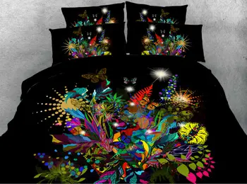 

JF-228 Modern Style Colorful Patterns and Black fabric 4pcs 1.5m 2.0m double King Bedding cover set