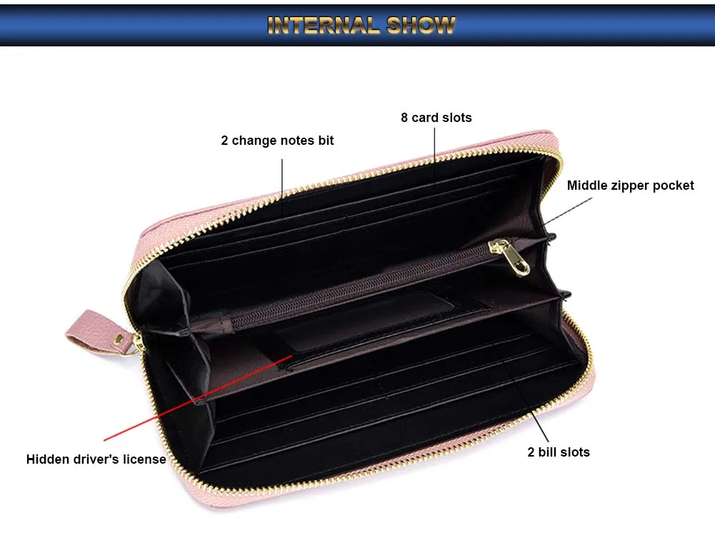 Длинный женский кошелек из натуральной кожи, большой емкости, RFID клатч, кошельки, однотонный брендовый кошелек на молнии, роскошные качественные женские держатели для карт