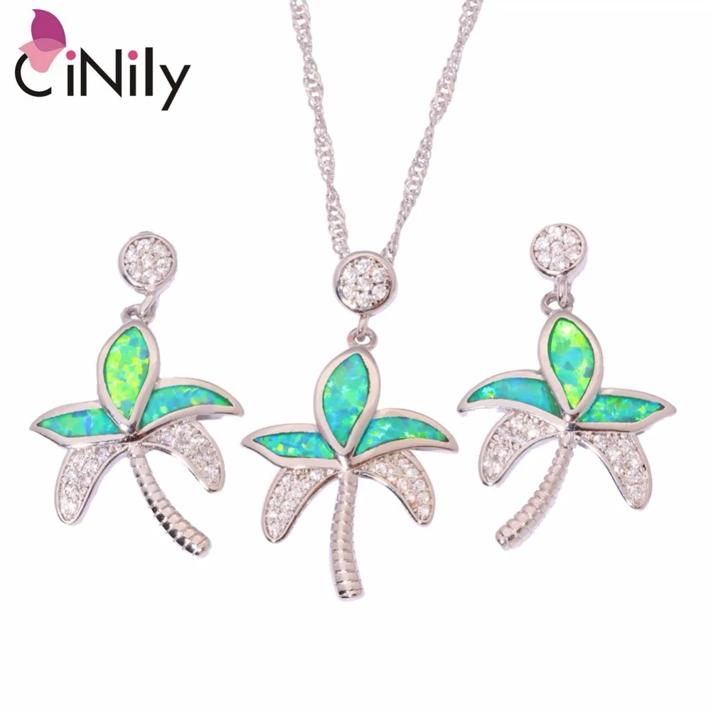 

CiNily Created Green Blue Fire Opal Cubic Zirconia Silver Plated Wholesale Women Jewelry Pendant Earrings Jewelry Set OT125-26