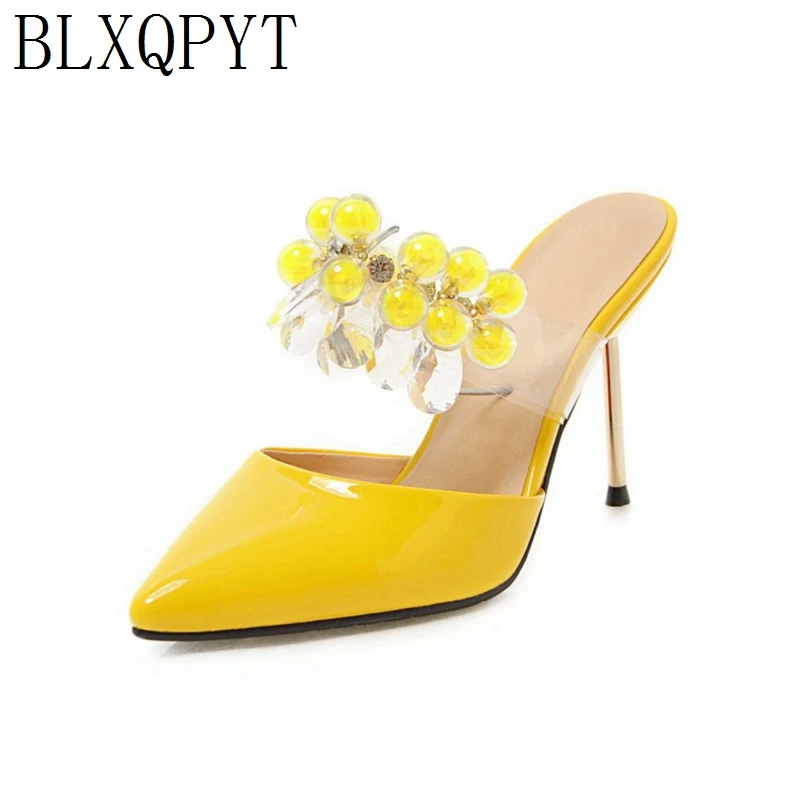 

BLXQPYT 2019 New Women Summer Slippers Sexy thin High Heels 9.5cm Pointe Toe wedding Platform Sandals quality shoes woman 62-6