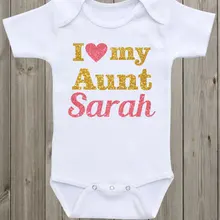 Пользовательское имя я люблю свою тетю блестящее боди для малыша цельный комбинезон, возвращающийся домой Малыша Рубашка сувениры для вечеринки ко дню рождения