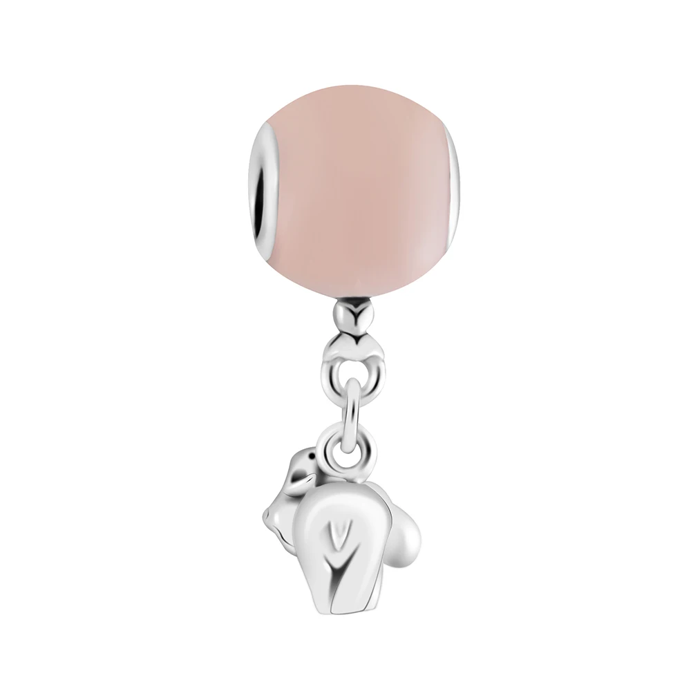 Подходит для браслетов Pandora Charms Elephant & Pink Balloon Beads 925 пробы 100%-серебро-ювелирные изделия Бесплатная доставка