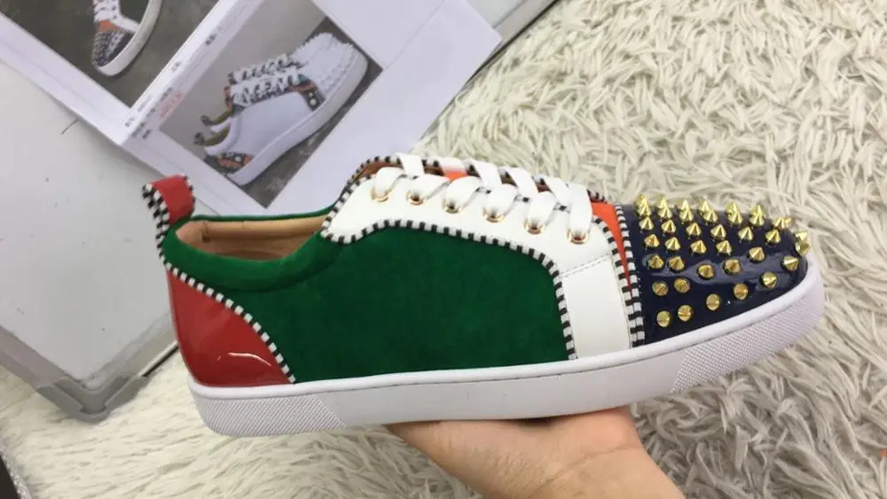 Beertola Mixed Color Men's Casual Flats Shoes Patchwork Spikes Head Lace Up Flock Luxury Brand Men Shoes Leisure Style Men Shoes 3