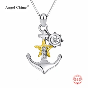 

925 Sterling Silver Anchor Necklace Gold Star Paddle Pendant Collar Necklaces Fashion Collier Kolye Jewelry For Women