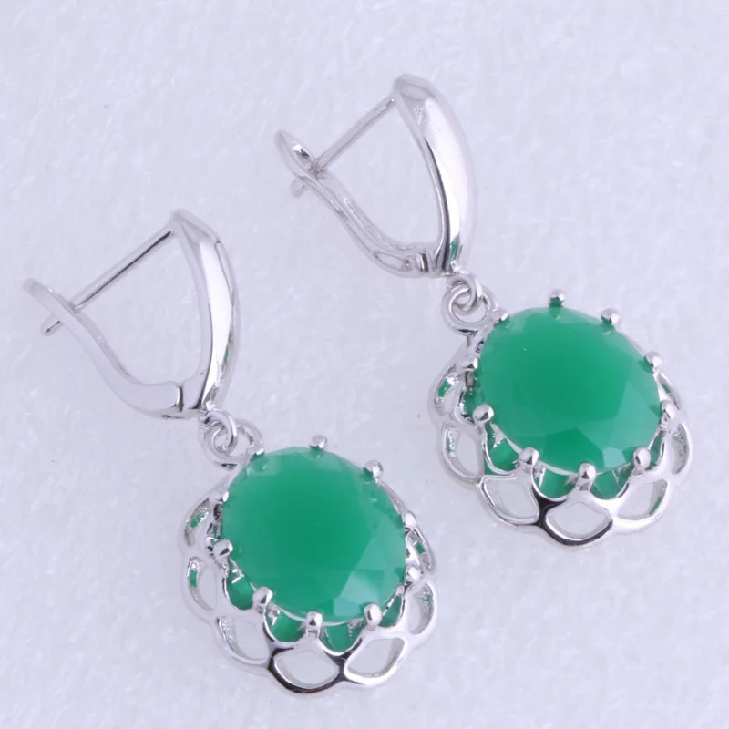 

Love Monologue Vintage Green imitation Emerald Round 925 Stamp Silver Color Drop Earrings for Women Free Fast Shipping J0449