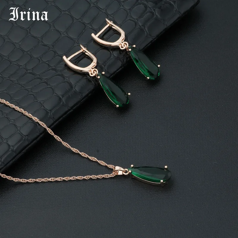 Irina, Женские Ювелирные изделия, серьги и ожерелье, наборы, ювелирные наборы, Кристальные серьги, ожерелье, подвеска, прозрачные стразы - Окраска металла: Green