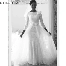 E JUE SHUNG белое кружевное мусульманское свадебное платье русалки 3/4 рукава съемный Шлейф Свадебные платья невесты платье robe de mariee