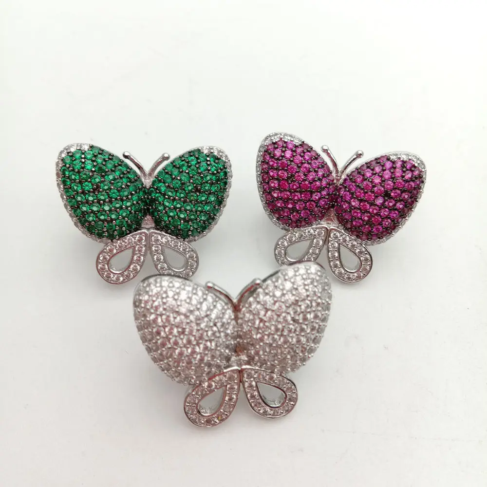 

Cubic Zircon Micro pave butterfly fixed interlayer clasp clip double connector DIY Jewelry Findings