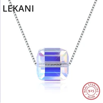 

LEKANI Simple Cube Beads Crystals From SWAROVSKI Pendants Necklaces Colorful Collares For Women Real S925 Silver Fine Jewelry