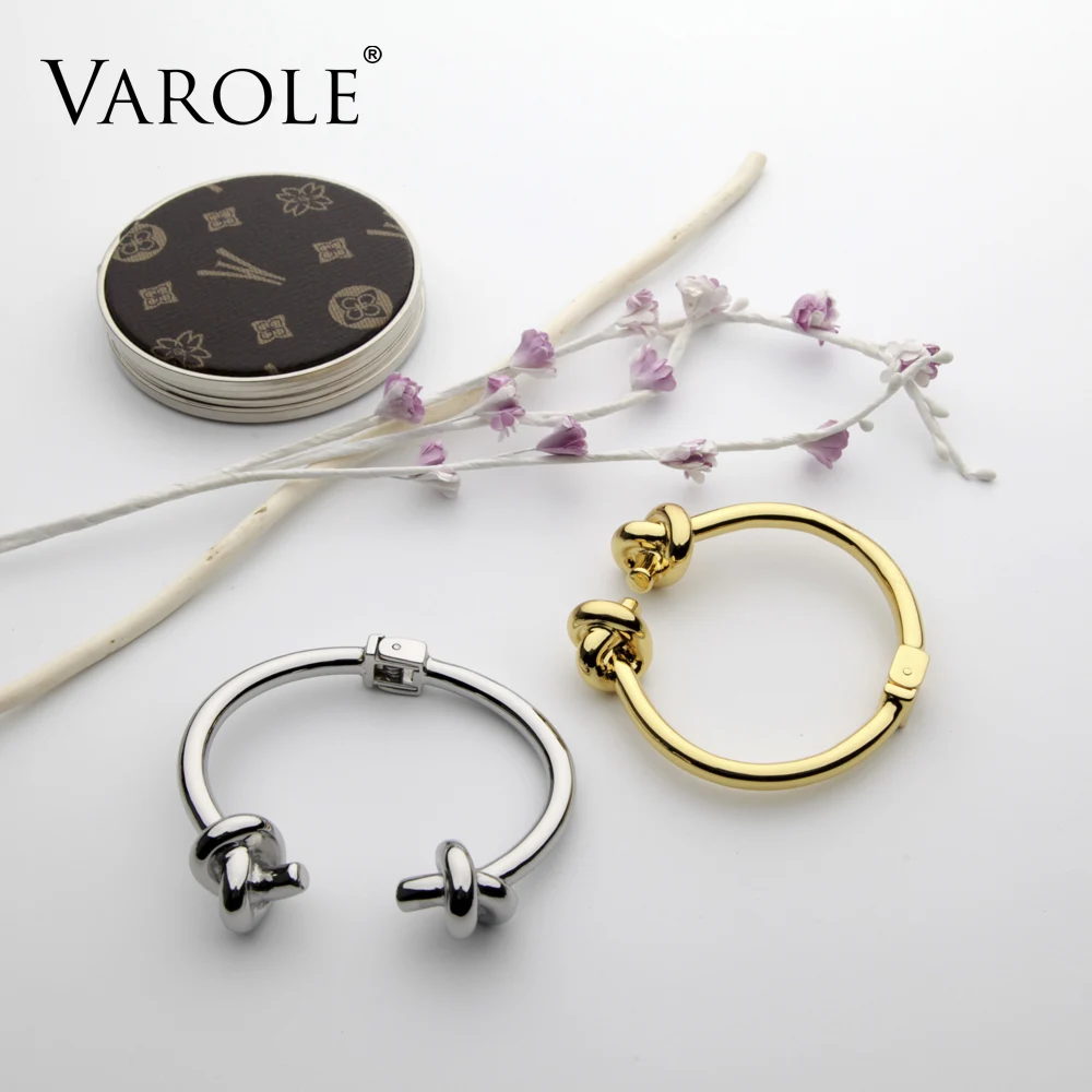 VAROLE, модный двусторонний Браслет-манжета с узлом, два раза, золотой цвет, металлический браслет, браслеты из нержавеющей стали, браслеты для женщин, браслеты