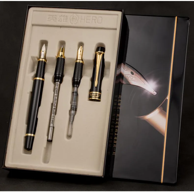 Роскошная Подарочная коробка, авторучка, 0,7 мм, Ручка-роллер, 0,5 мм, F наконечник и 0,8 мм, художественный наконечник, 3 в 1, чернильные ручки - Цвет: Черный