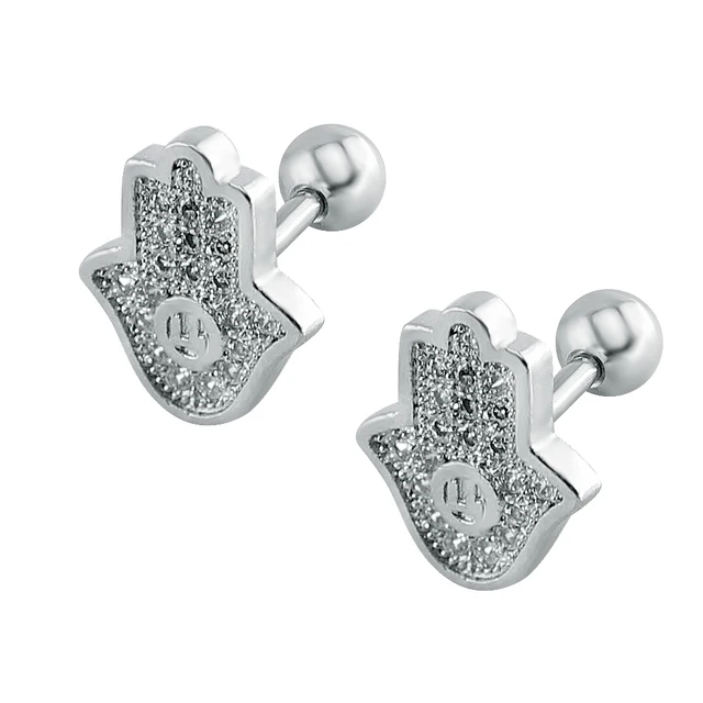 Hamsa Earrings Studs Fatima Hand Rhinestone Stud Hamsa Earrings Studs Fatima Hand Rhinestone Stud Crystal Stainless Steel Double Sided Ear