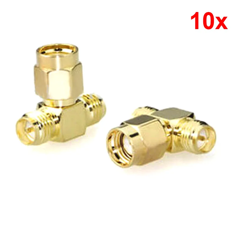 

10pcs SMA Male to Two SMA Female Triple T RF Adapter Connector 3 Way Splitter New --M25