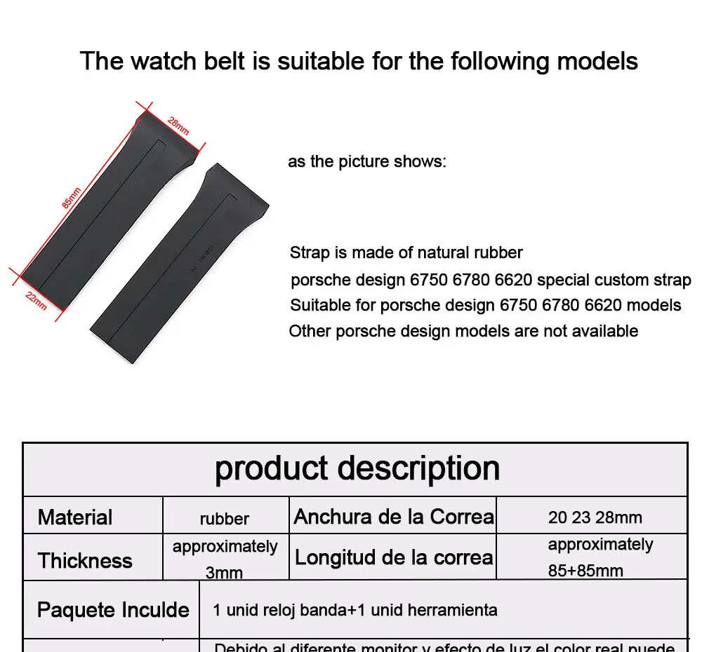 Мужские спортивные водонепроницаемые часы с резиновым ремешком, аксессуары для porsche design6620P6750P6780, женские наручные часы