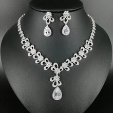 New fashion luxury elegant crystal water drop zircon necklace earring set,wedding bride banquet formal jewelry free shipping!
