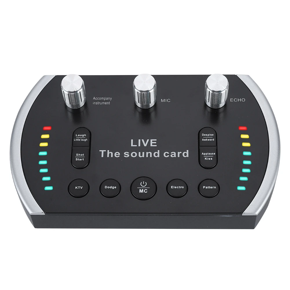 

Smart Voice Control Sound Card V8 Mini Colorful LED Light Flash Audio External USB Headset Microphone Live Broadcast Sound Card