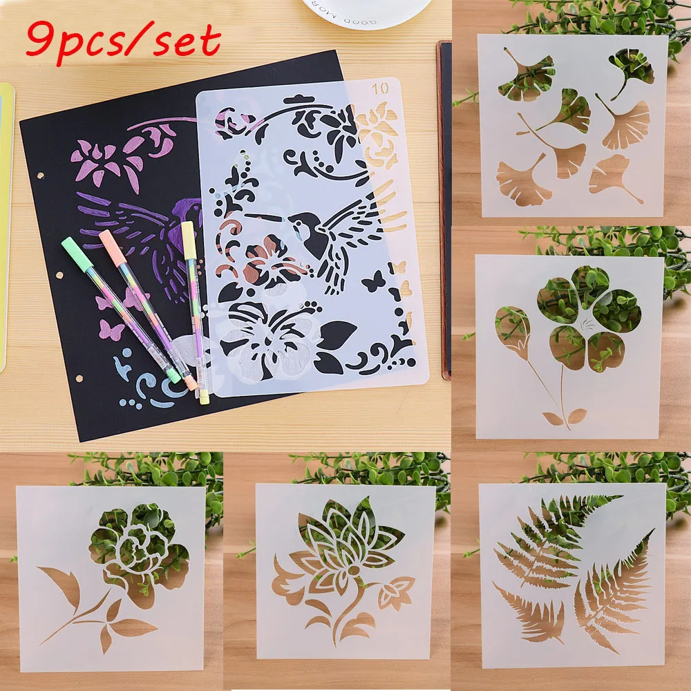 

9PCS DIY Craft Flower Pattern Layering Stencils For Walls Painting Scrapbooking Stamp Album Decor Embossing Paper Card Template