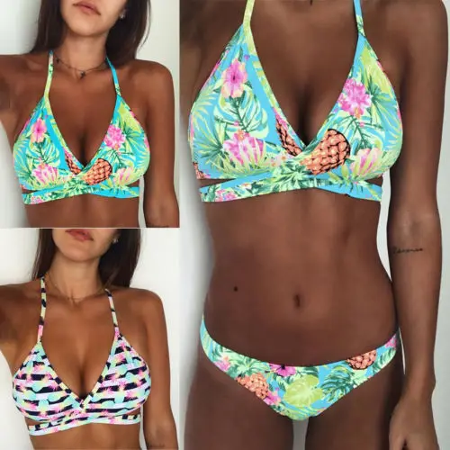 

New Floral Print Striped Women Push-up Padded Bra Bandage Bikini Swimsuit Swimwear Bathing Suit
