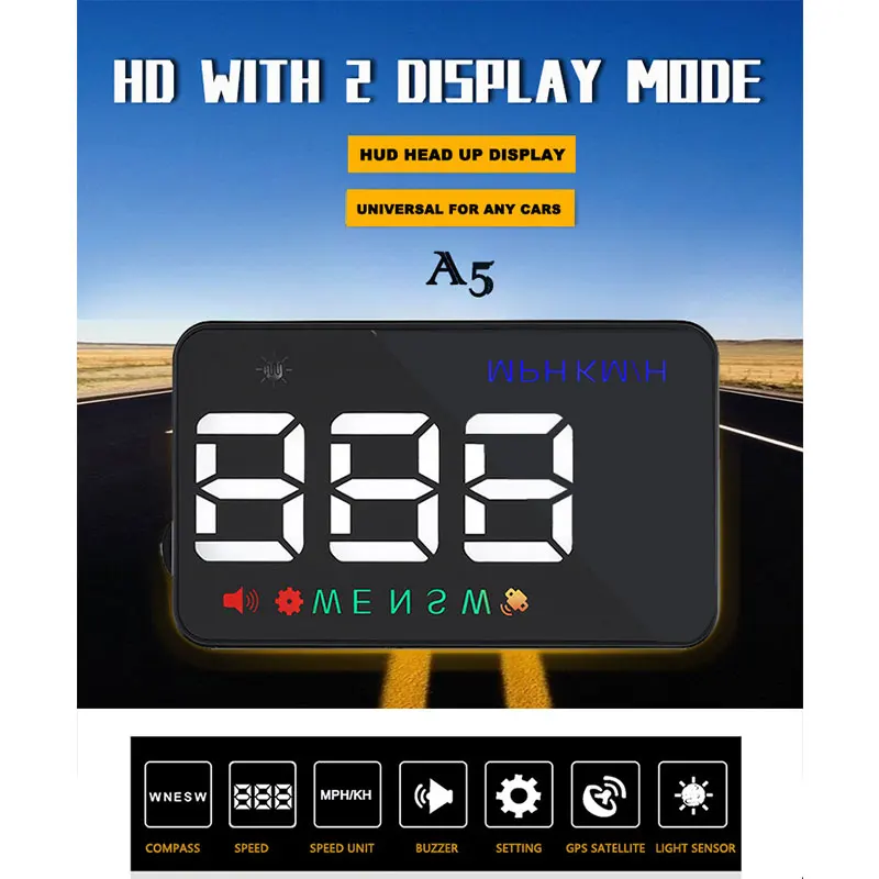 Car head up display Over Speed Alarm Adaptor A5 HUD digital car speedometer projection on the windshield