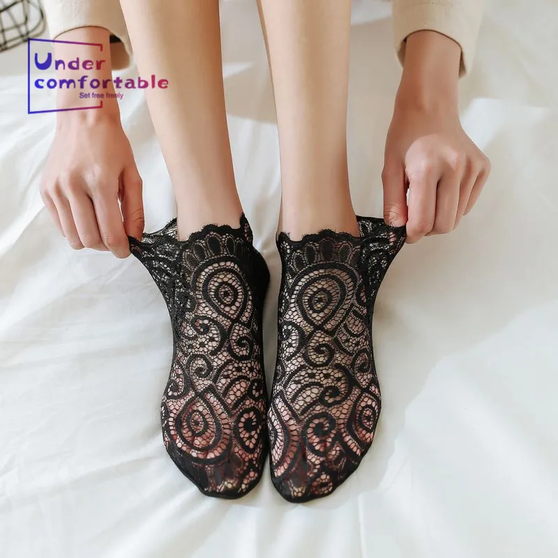 

2019 Summer Invisible Thin Solid Fancy Lace Women Low Ankle Sock Grace Geometric Pattern Comfortable Intimates Girl Sock